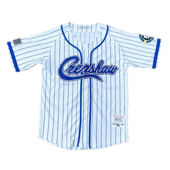 HEADGEAR CLASSICS CRENSHAW PINSTRIPES BASEBALL JERSEY-WHITE - Picture 1 of 2